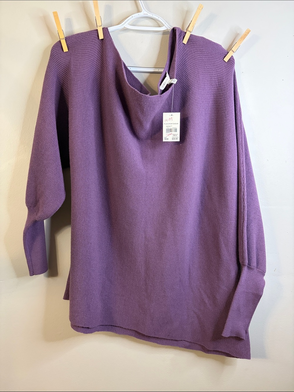 Cato Women’s 18/20W Ribbed one shoulder Sweater Top Grape Jam Purple NWT #415